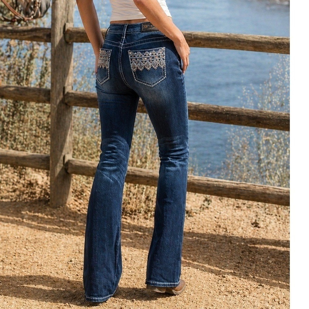 Grace in LA Easy Fit Bootcut Jeans Sz 31 Embroidered Bling Western Stretch Denim